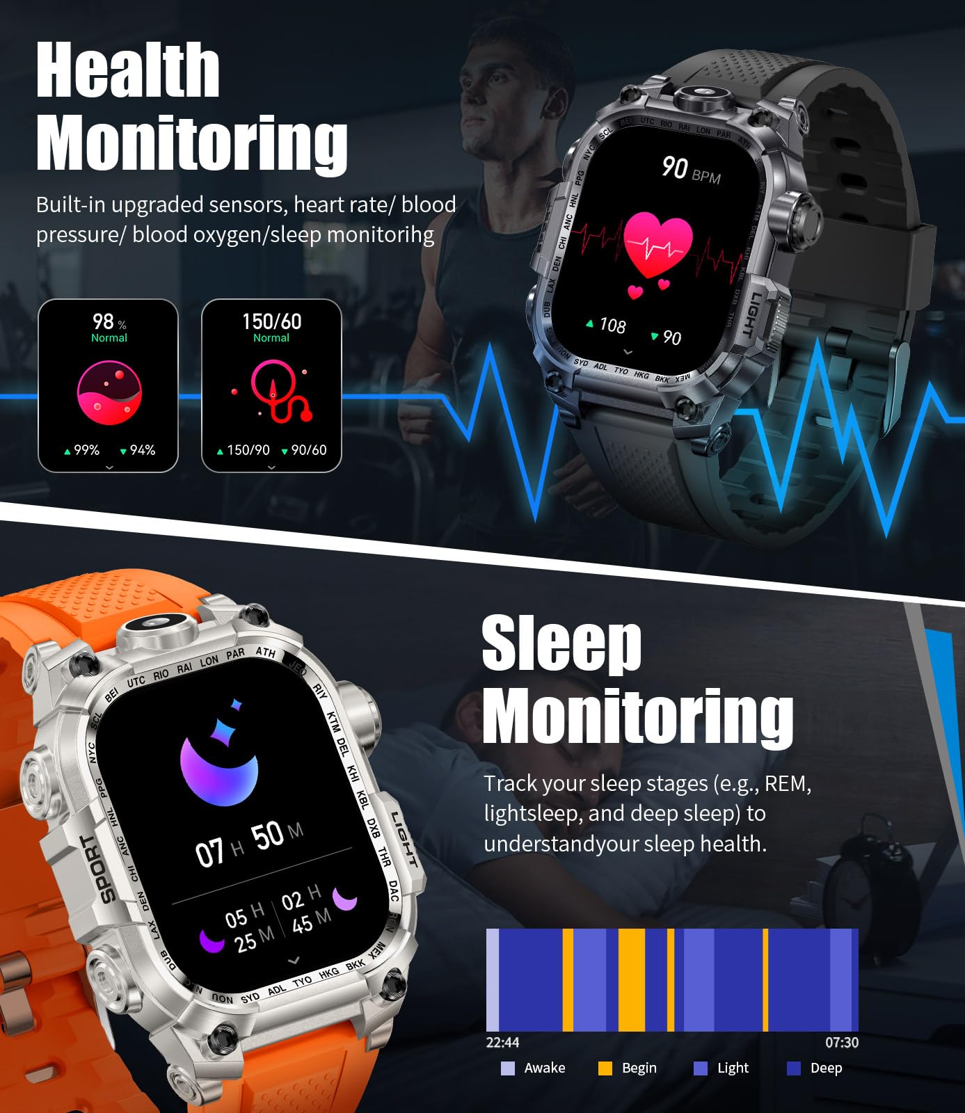 Lige Military Smart Watch For Men(Answer/Make Calls) With Led Flashlight, 2.01 '' Outdoor Rugged Smartwatch, 45 Days Extra-Long